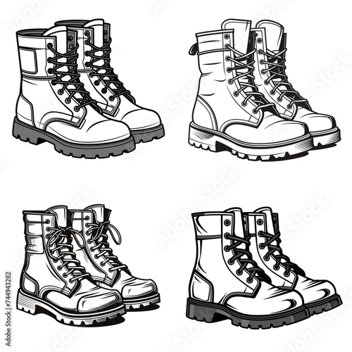 "Military Boots". simple minimalist isolated in white background vector illustration
