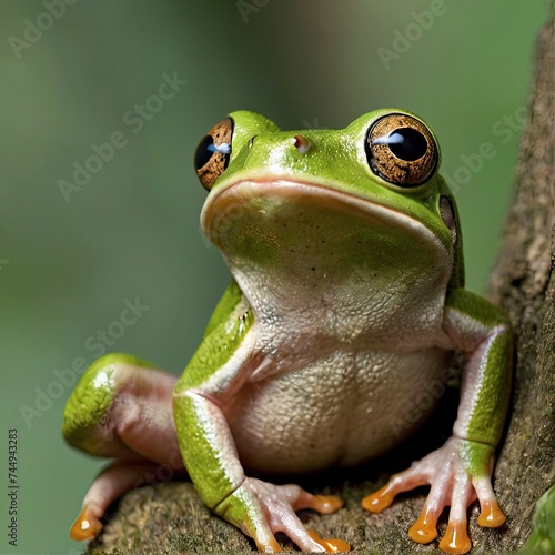 A flying tree frog smiles as it launches itself from a branch and glides through the air.