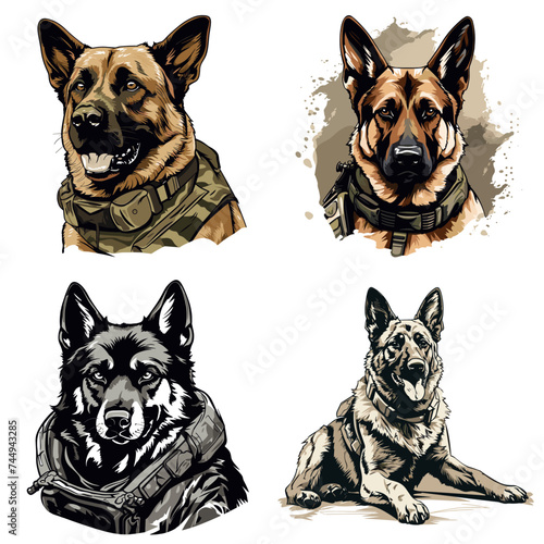 "Military Dog". simple minimalist isolated in white background vector illustration