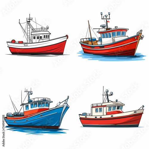 Fishing Boat (Fishing Trawler). simple minimalist isolated in white background vector illustration