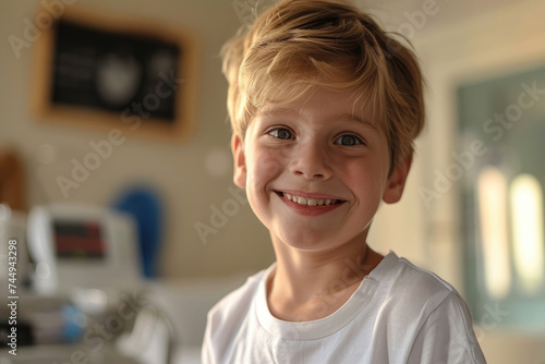 kid happy white t-shirt at the doctor's appointment