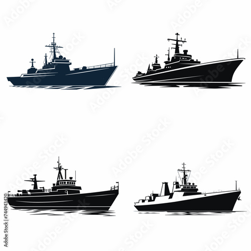 "Warship Silhouette". simple minimalist isolated in white background vector illustration