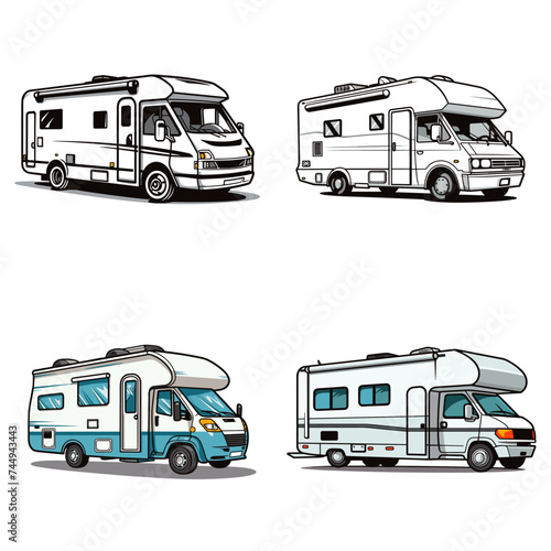 RV Camper (Recreational Vehicle Camper). simple minimalist isolated in white background vector illustration