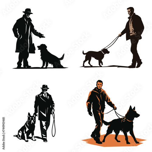 "Dog Handler". simple minimalist isolated in white background vector illustration