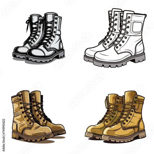 "Military Boots". simple minimalist isolated in white background vector illustration
