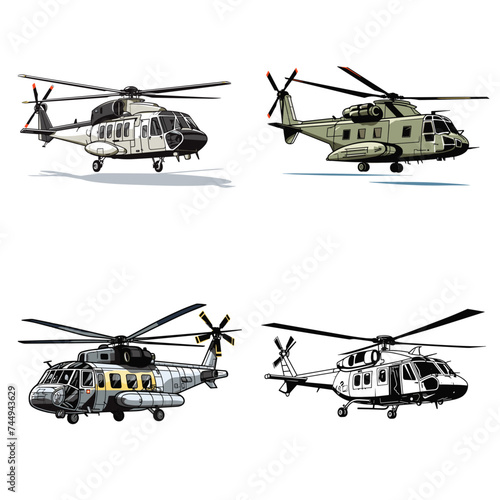 "Military Helicopter". simple minimalist isolated in white background vector illustration