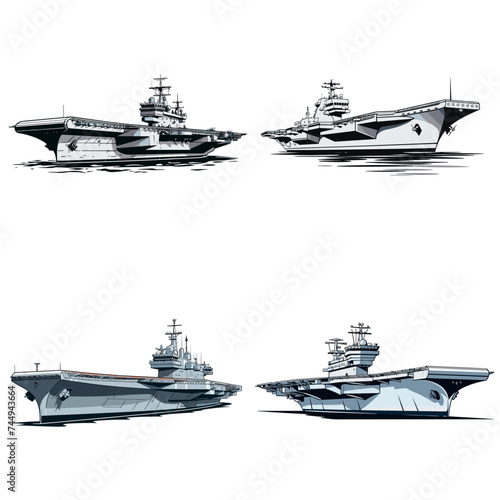 "Military Aircraft Carrier". simple minimalist isolated in white background vector illustration