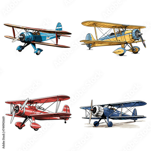 Vintage Plane (Classic Biplane). simple minimalist isolated in white background vector illustration