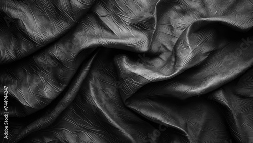 Abstract Black Smooth Fabric Texture Background extreme closeup. Generative AI