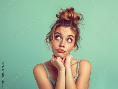 Woman makin Surprised and Curious Expression, Isolated Background