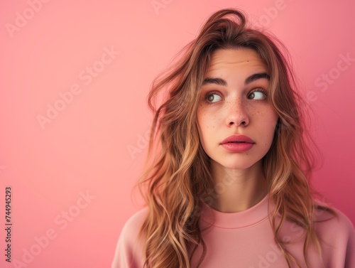 Woman makin Surprised and Curious Expression  Isolated Background