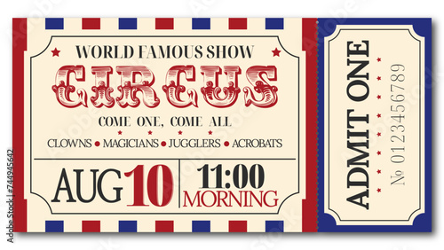 admit one circus ticket red and blue