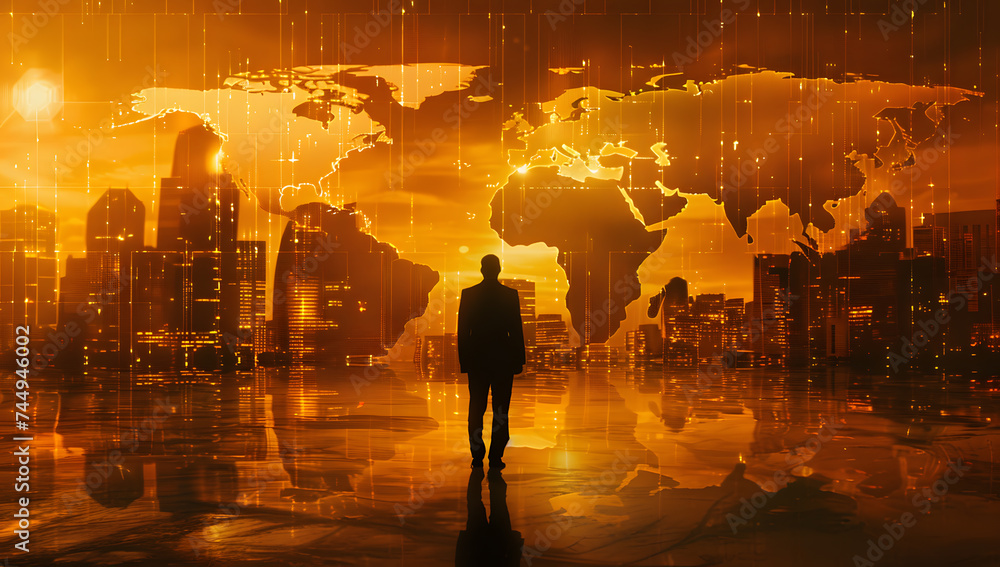 A businessman with contemporary city money and a background of stock charts for a financial property index investor banking strategy and a clear vision for the future A businessman with contemporary city money and a background of stock charts for a financial property index investor banking strategy and a clear vision for the future