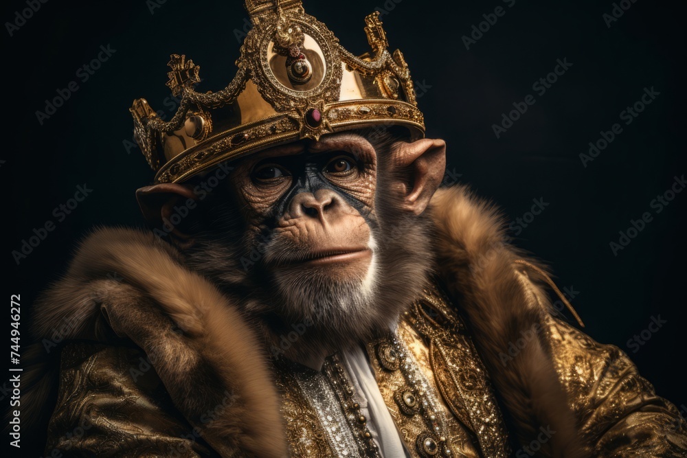 王冠をつけた猿ポートレート,Generative AI AI画像