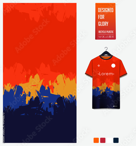 Fabric textile pattern design for soccer jersey, football kit, sport t-shirt mockup for football club. Uniform front view. Abstract pattern for sport background. Fabric pattern.