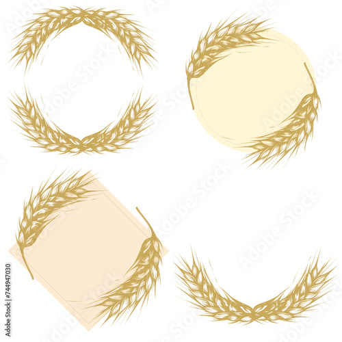Wreath frame with wheat, barley or rye ears sketch drawing vector illustration isolated on white background. Hand drawn Outline border with place for text. copy space