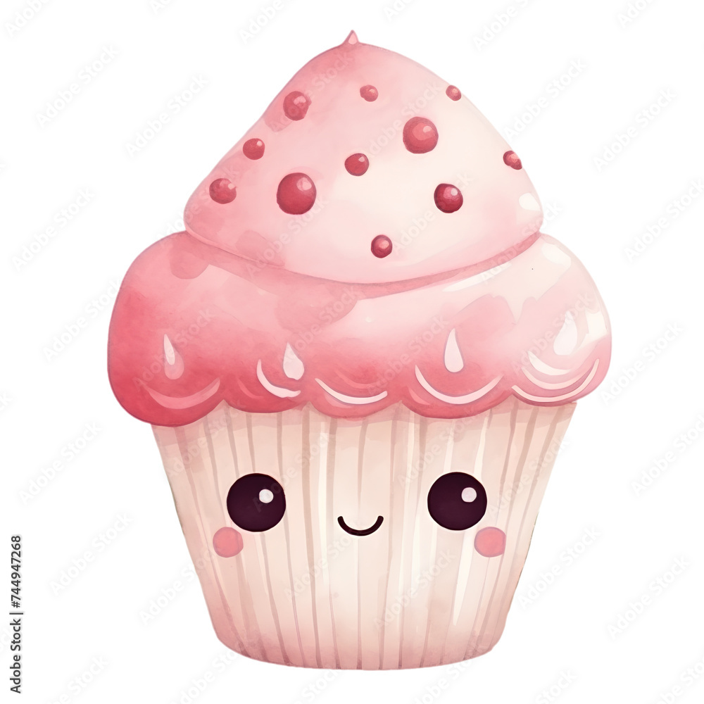 Cute pink cupcake cartoon 