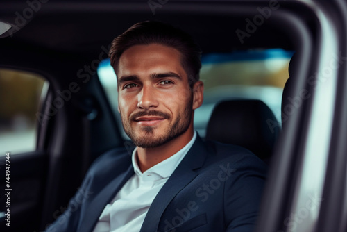 A Happy Handsome Businessman Looking At Camera While Sitting In His Vehicle © alisaaa