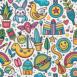 Owls and Flowers Seamless Pattern for Birthday Party Decoration and Kids' Gifts