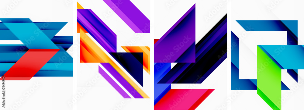 Bright colorful geometric abstract poster background set Bright colorful geometric abstract poster background set