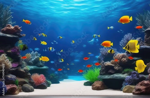 Aquarium Aquarium Aquarium Wildlife Colorful Sea Panorama Tropical Marine Underwater Fish On Coral Reef.Aquarium In Pet Store 