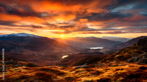 Breathtaking Highland Sunrise: A Symphony of Warm Hues and Silhouetted Terrains © Cameron