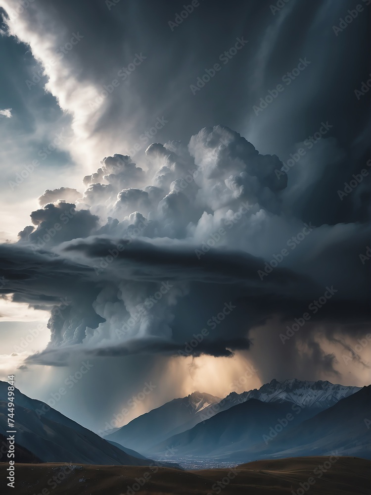 Dramatic storm clouds in mountain range from Generative AI