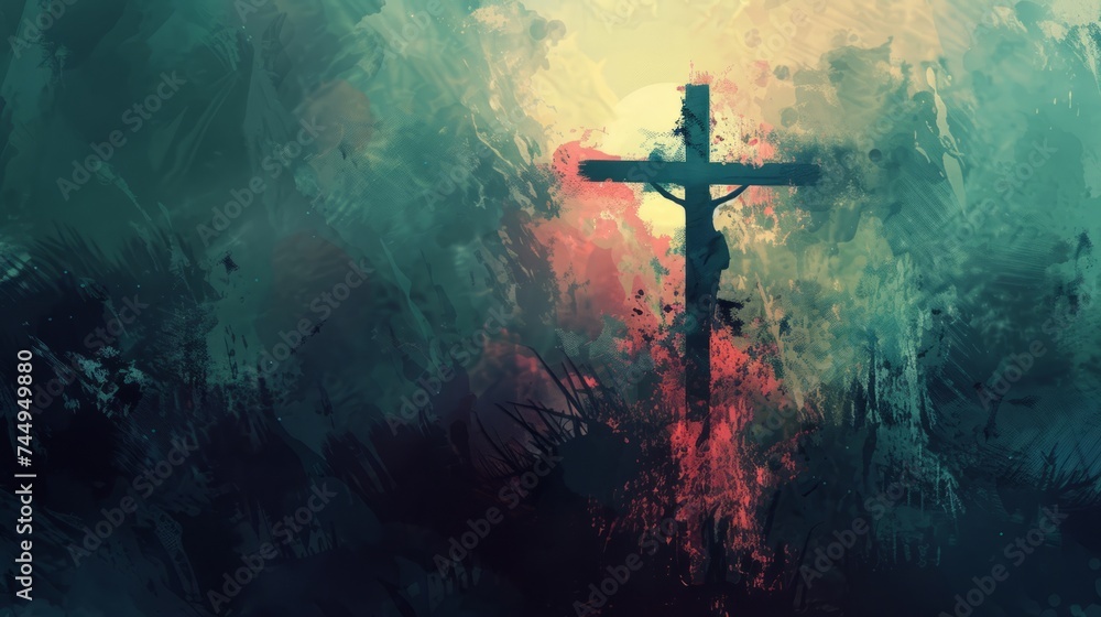 Digital Watercolor Painting of Crucifixion of Jesus Christ - obrazy, fototapety, plakaty 