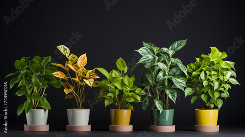 Theres plants is growing in five stages  with detailed  realistic  bright  elegant background-color black  and colorful characteristics. 