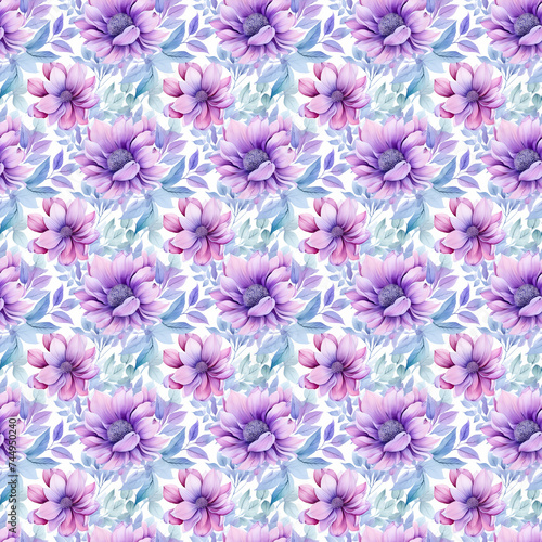 Purple Watercolor Flower Design. A Lovely Pattern for Wallpapers, Fabrics, Wrapping Papers, and More