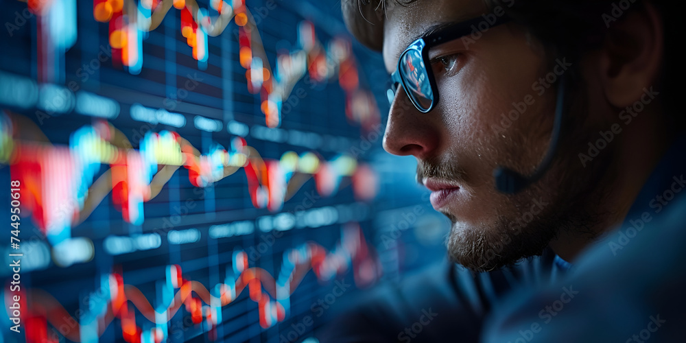 Mastering Stock Market Analysis: Strategies and Insights, Focused Trader Analyzing Market Trends on Advanced Charts Mastering Stock Market Analysis: Strategies and Insights, Focused Trader Analyzing Market Trends on Advanced Charts