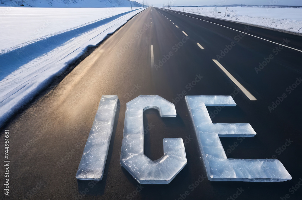 Fototapeta premium Text Ice made from ice on road