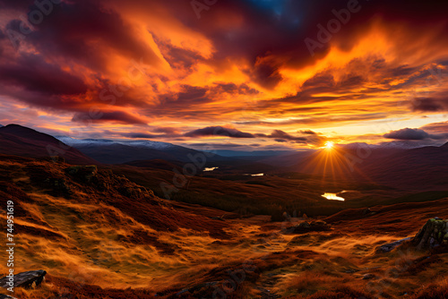 Breathtaking Highland Sunrise: A Symphony of Warm Hues and Silhouetted Terrains © Cameron