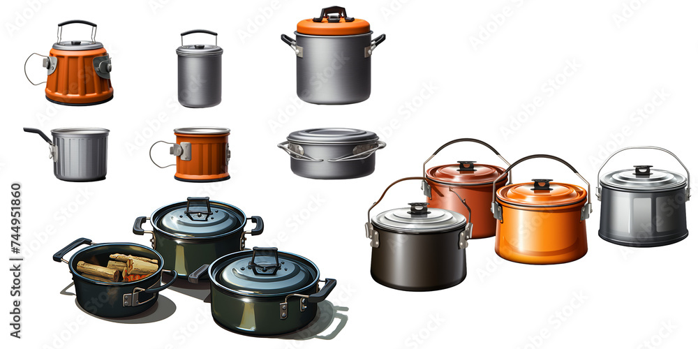 Collection of camping pot isolated on a white background as transparent PNG Collection of camping pot isolated on a white background as transparent PNG