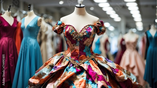 Elegant Renaissance Dress on Mannequin in Fashion Studio