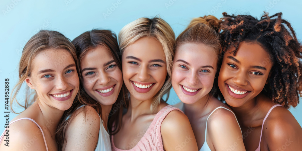 Fototapeta premium Happy Diverse Group of Women. Cheerful diverse women together smiling.