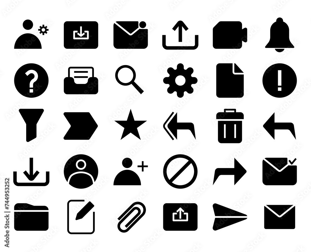 Email icons pack glyph style. Contains 30 icons Email icons pack glyph style. Contains 30 icons