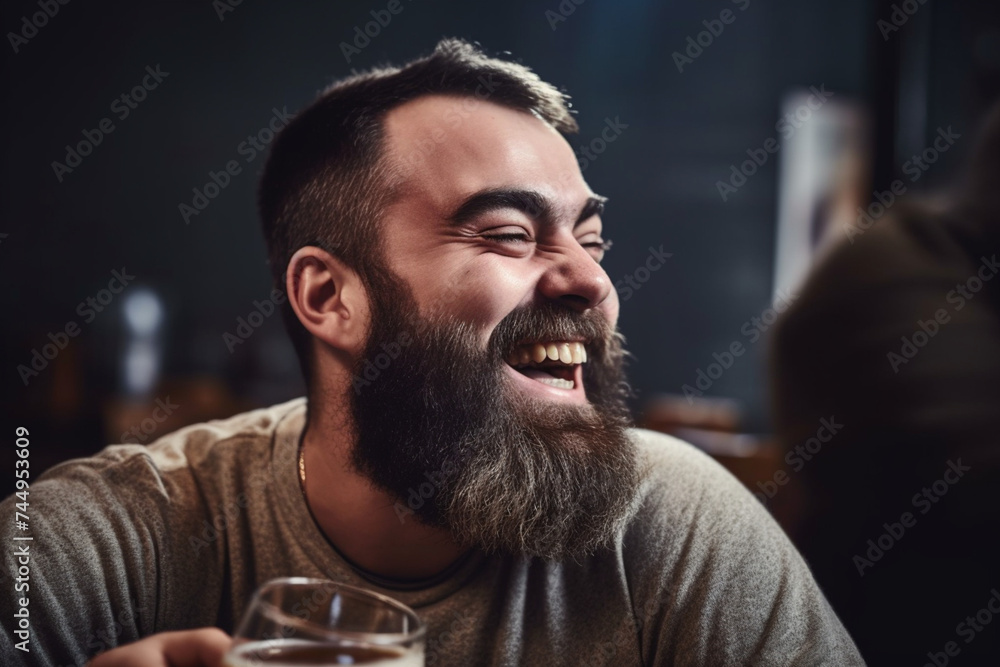 a portrait of a british bearded male with greying hair laughing a portrait of a british bearded male with greying hair laughing