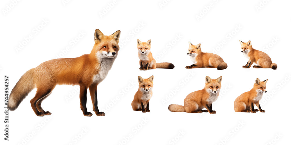 Collection of fox isolated on a white background as transparent PNG Collection of fox isolated on a white background as transparent PNG