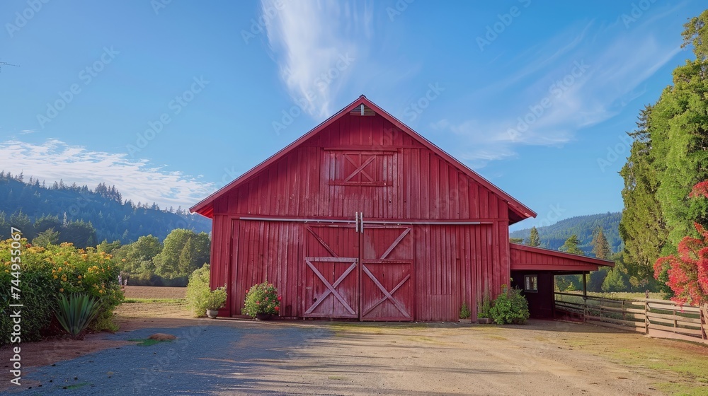 Red barn on farm landscape Red barn on farm landscape