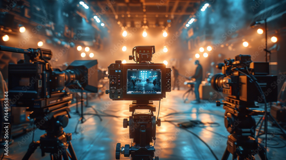 custom made wallpaper toronto digitalBehind the scenes of filming video production. film crew on the set in film studio. Backstage video production recording.