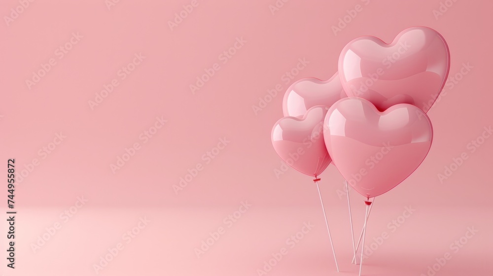 Pink heart balloons float delicately, leaving room for your text, logo, or other creative elements.