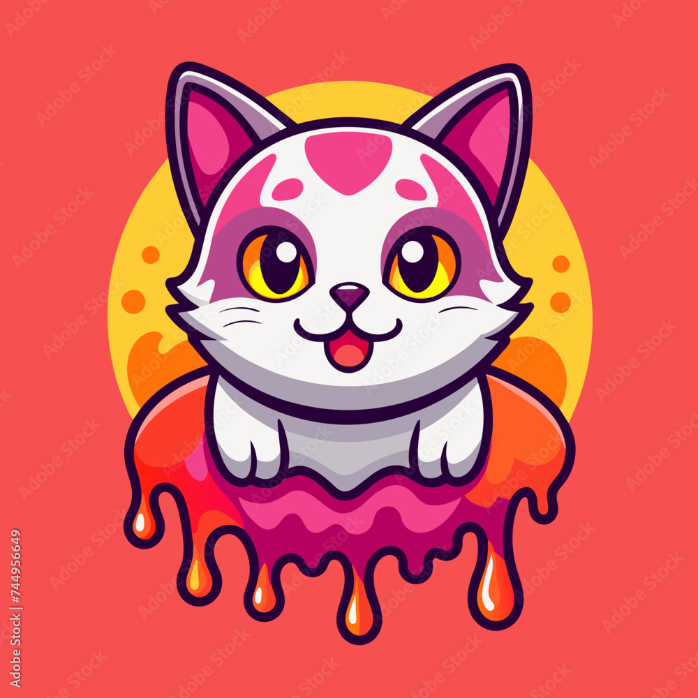 Obraz premium Adorable Cat Design: Cute and Playful Feline Graphic for Trendy T-Shirt Print on Demand, Perfect for Cat Lovers and Casual Wear Enthusiasts