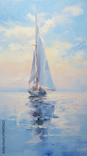 sailboat ocean sky background still deep calm mirror swirling wispy smoke dawn eaves shackled metal paint smears © Cary