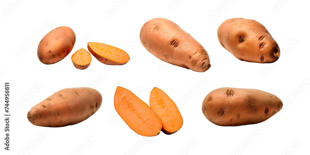 Collection of Yellow Sweet Potato isolated on a white background as transparent PNG Collection of Yellow Sweet Potato isolated on a white background as transparent PNG