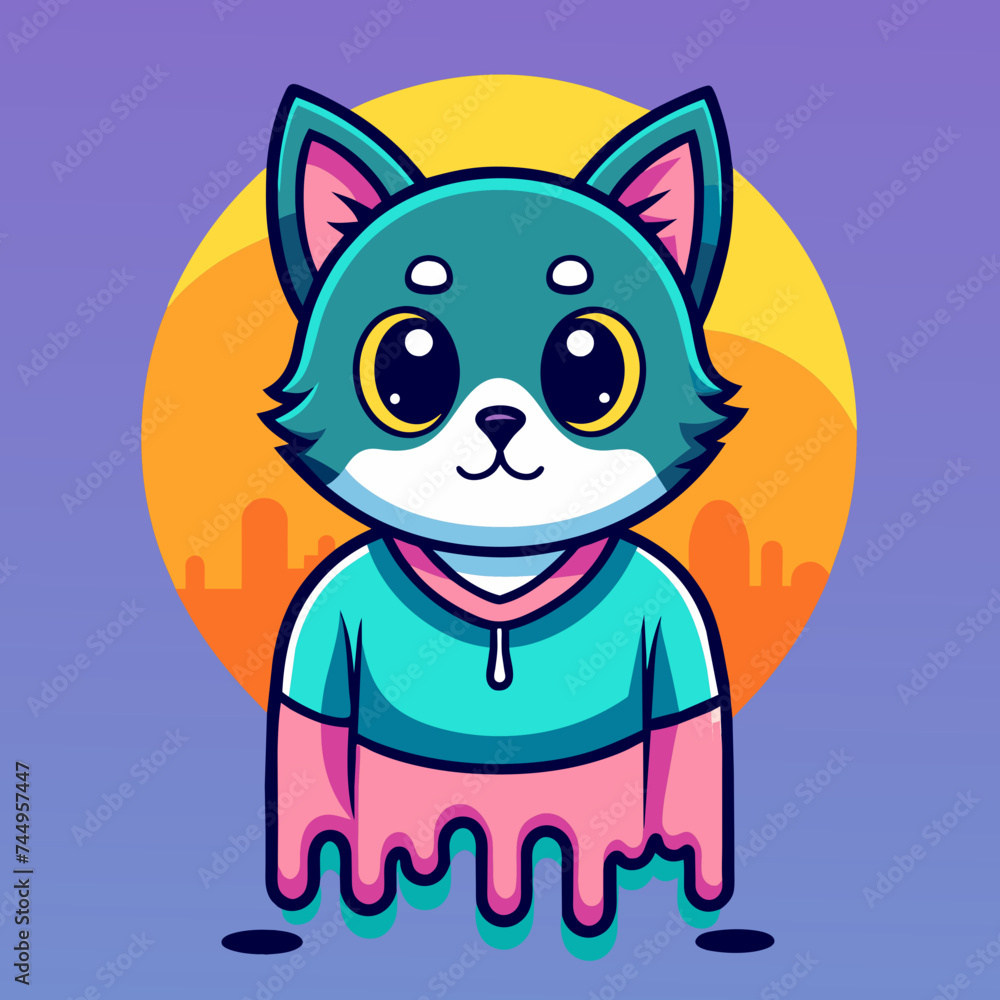 Fototapeta premium Adorable Cat Design: Cute and Playful Feline Graphic for Trendy T-Shirt Print on Demand, Perfect for Cat Lovers and Casual Wear Enthusiasts