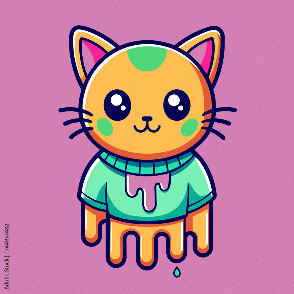 Fototapeta premium Adorable Cat Design: Cute and Playful Feline Graphic for Trendy T-Shirt Print on Demand, Perfect for Cat Lovers and Casual Wear Enthusiasts