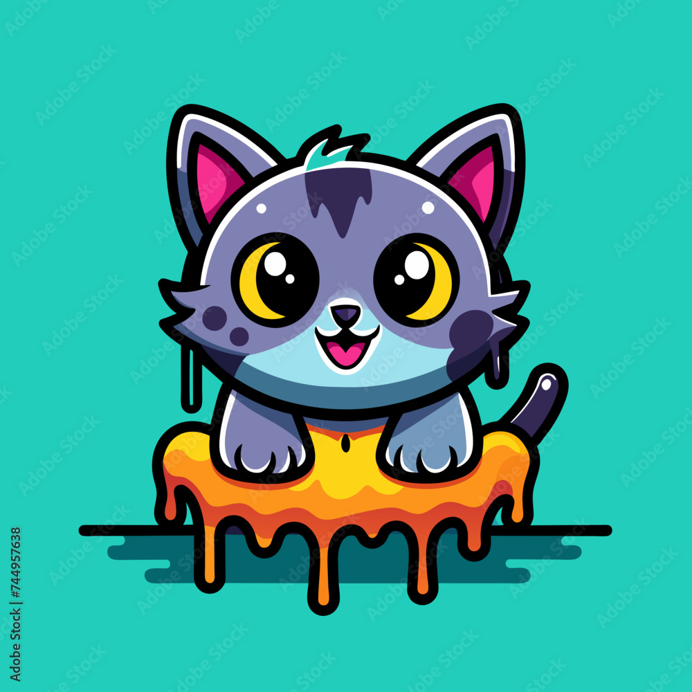 Obraz premium Adorable Cat Design: Cute and Playful Feline Graphic for Trendy T-Shirt Print on Demand, Perfect for Cat Lovers and Casual Wear Enthusiasts