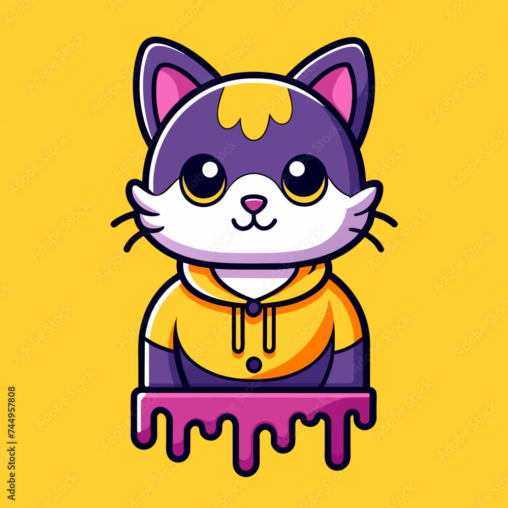 Obraz premium Adorable Cat Design: Cute and Playful Feline Graphic for Trendy T-Shirt Print on Demand, Perfect for Cat Lovers and Casual Wear Enthusiasts