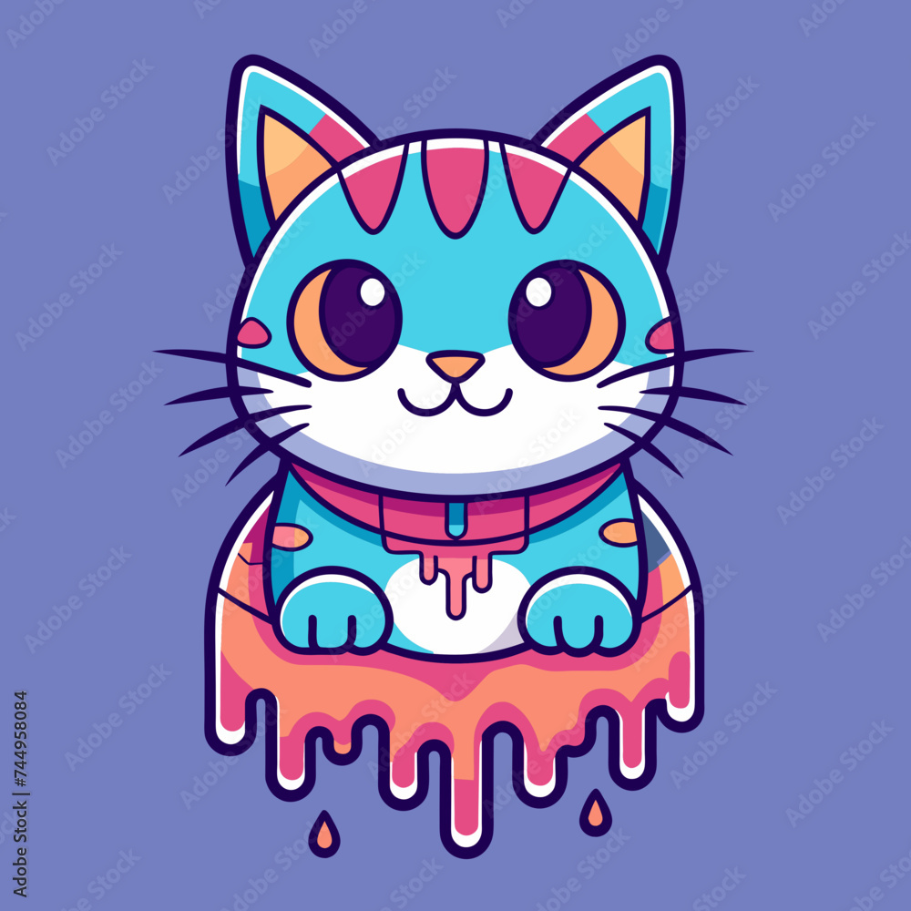Fototapeta premium Adorable Cat Design: Cute and Playful Feline Graphic for Trendy T-Shirt Print on Demand, Perfect for Cat Lovers and Casual Wear Enthusiasts